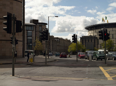 View down Bread Street, showing offices and EICC