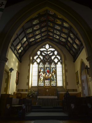 Altar and stained glass window in St Vincent's