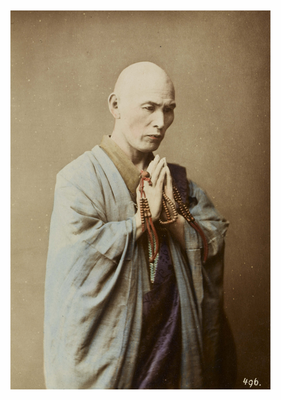Portrait of a priest with juzu [prayer beads]