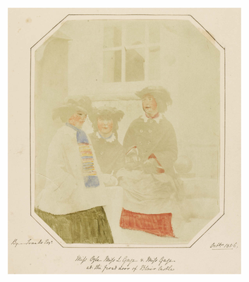 Three ladies at the front door of Blair Castle