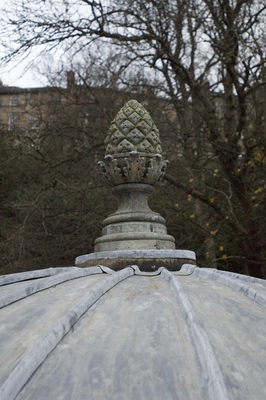 Lead pineapple finial, top of roof, St Bernard's Well