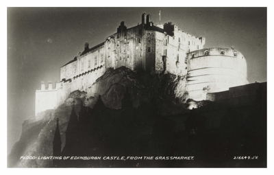 Floodlit Edinburgh Castle from the Grassmarket