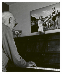 Ernie Plimmer playing the piano, Wester Hailes