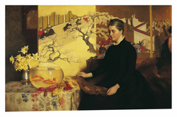 Lady with Japanese Screen and Goldfish