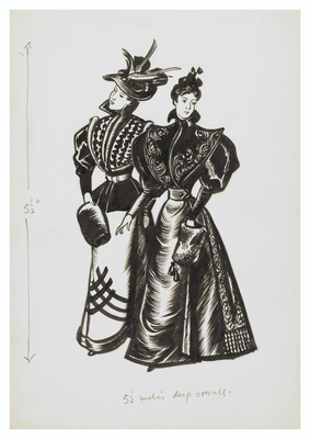 Illustration of two Victorian women in fancy outfits