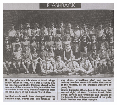 Newspaper photograph of school group 1945