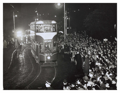 Last tram No.217 entering Princes Street from the Mound