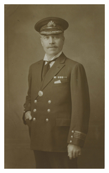 Portrait of Firemaster Pordage in uniform and cap 