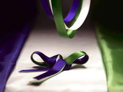 Ribbons and silk in the colours of the WSPU