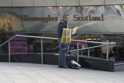 Flag seller for the Papal visit, Princes Street