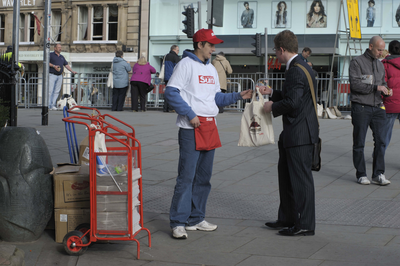 Newspaper seller for the Papal visit, Princes Street
