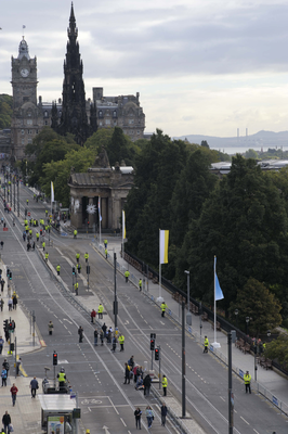 Police arriving on Princes Street for the Papal vis