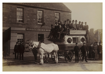 Horse-drawn bus with passengers