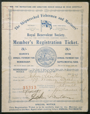 Membership Registration Ticket for Shipwrecked Mariners