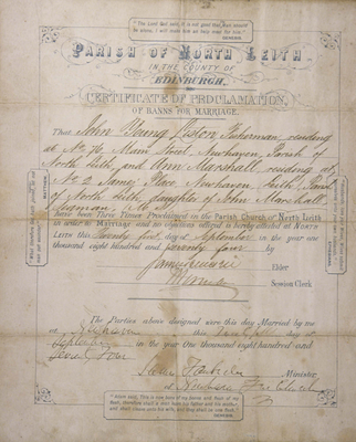 Certificate of Proclamation of Banns for Marriage