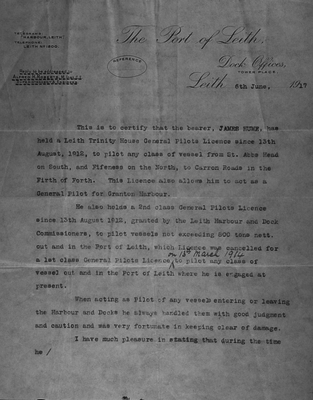 Letter of reference for James Hume, pilot
