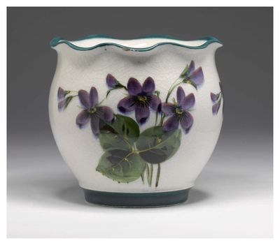 Vase Decorated With Violet Flowers.
