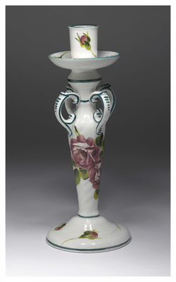 Candlestick With Cabbage Rose Decoration.