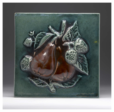 Tile With Decoration Of Pears And Strawberries.