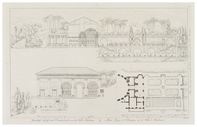 Villa Madama, plan, prospect and section of the house