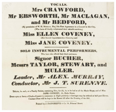 Programme for concert given by Miss Jane Coveney