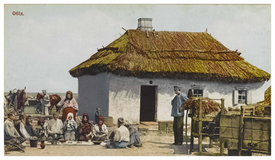 Russian peasants and their dwelling house
