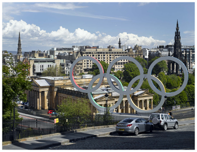 The Olympic Rings looking towards Princes Street