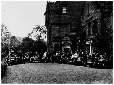 Early motor cars at rear of Mansion House, Corstorphine