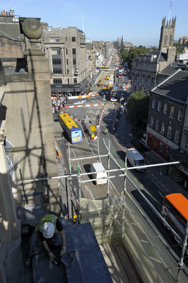 View looking east along Princes Street showing tramwork