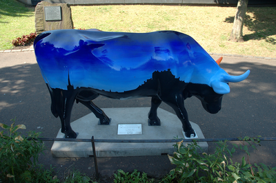Cow Parade sculpture at east Princes Street Gardens