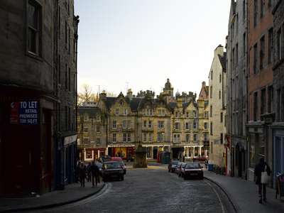 View into the Grassmarket from Victoria Street