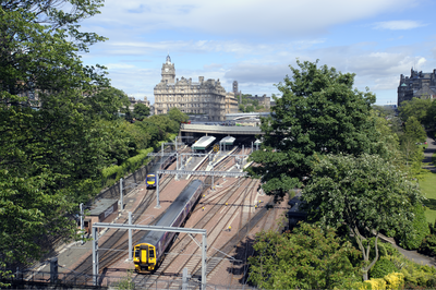 View of Waverley Station and the Balmoral Hotel
