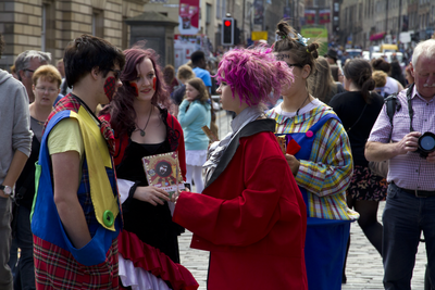 Handing out flyers, Edinburgh Fringe Festival