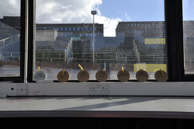 Plywood replicas of Sir Chris Hoy's medals