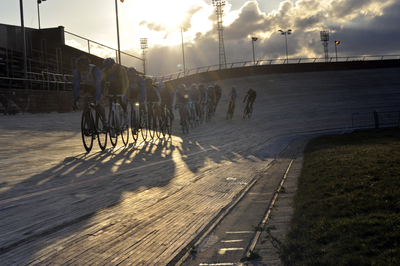 Track cyclists, Meadowbank Velodrome