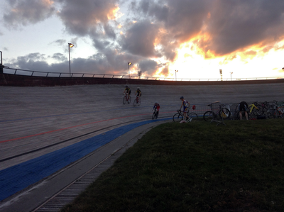 Track cyclists warming up on Meadowbank Velodrome