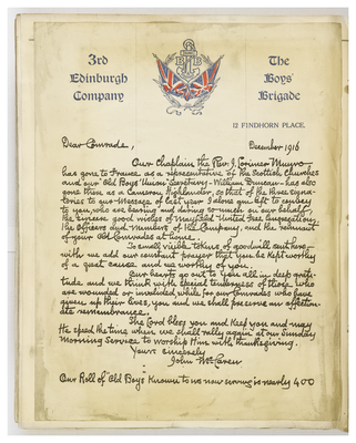 Letter to members of 3rd Edinburgh Boys Brigade Company