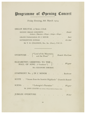 The Usher Hall, Opening Concert Programme