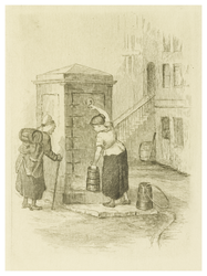 Female Water Caddie, with girl at a well drawing water