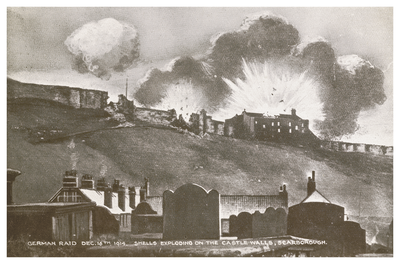 Shells exploding on the castle walls, Scarborough