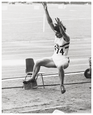 Sheila Sherwood in the long jump