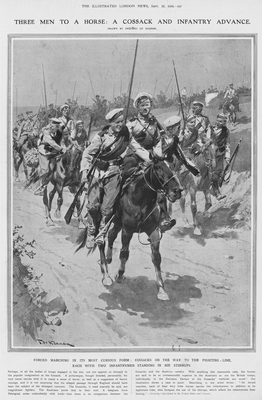 Three men to a horse: A cossack and infantry advance