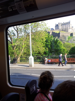 View of Edinburgh castle from a tram