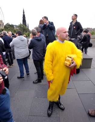 Sun reporter dressed as a chicken