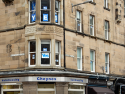 Yes campaign poster in tenement window