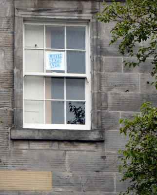 Leith Says Aye poster, foot of Leith Walk