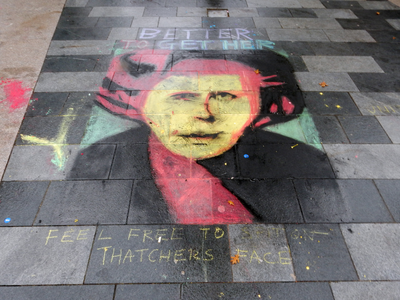 Chalk drawing of Margaret Thatcher