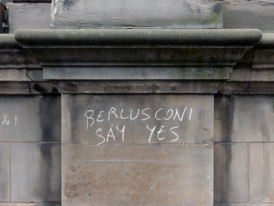 Yes campaign chalk graffiti outside Central Library