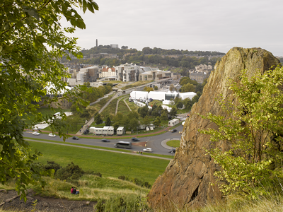 The Scottish Parliament from Salisbury Crags
