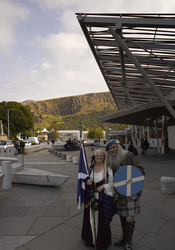 Yes supporters outside the Scottish Parliament building